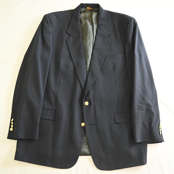 Vtg Austin Reed 48L Navy Blue Gold Button 100% Wool Blazer Sport Coat Jacket